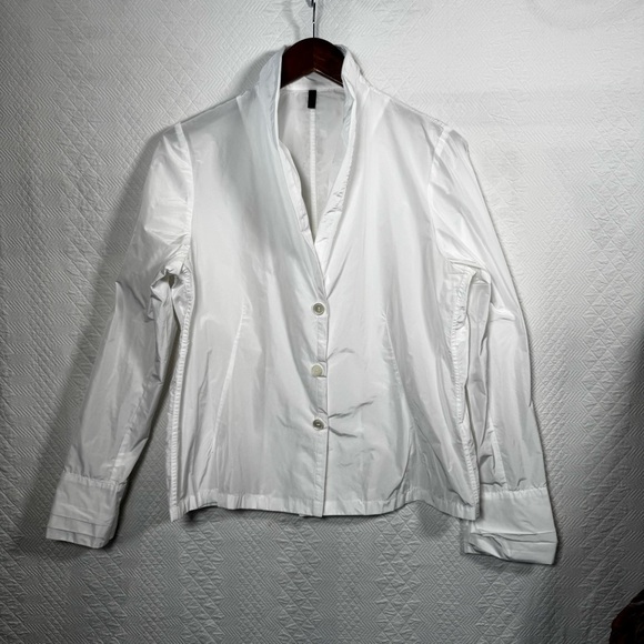 KATHARINA HOVMAN White Billowy Shawl Collar Tie Cuff Button Up Shirt Size 12 - Picture 1 of 12